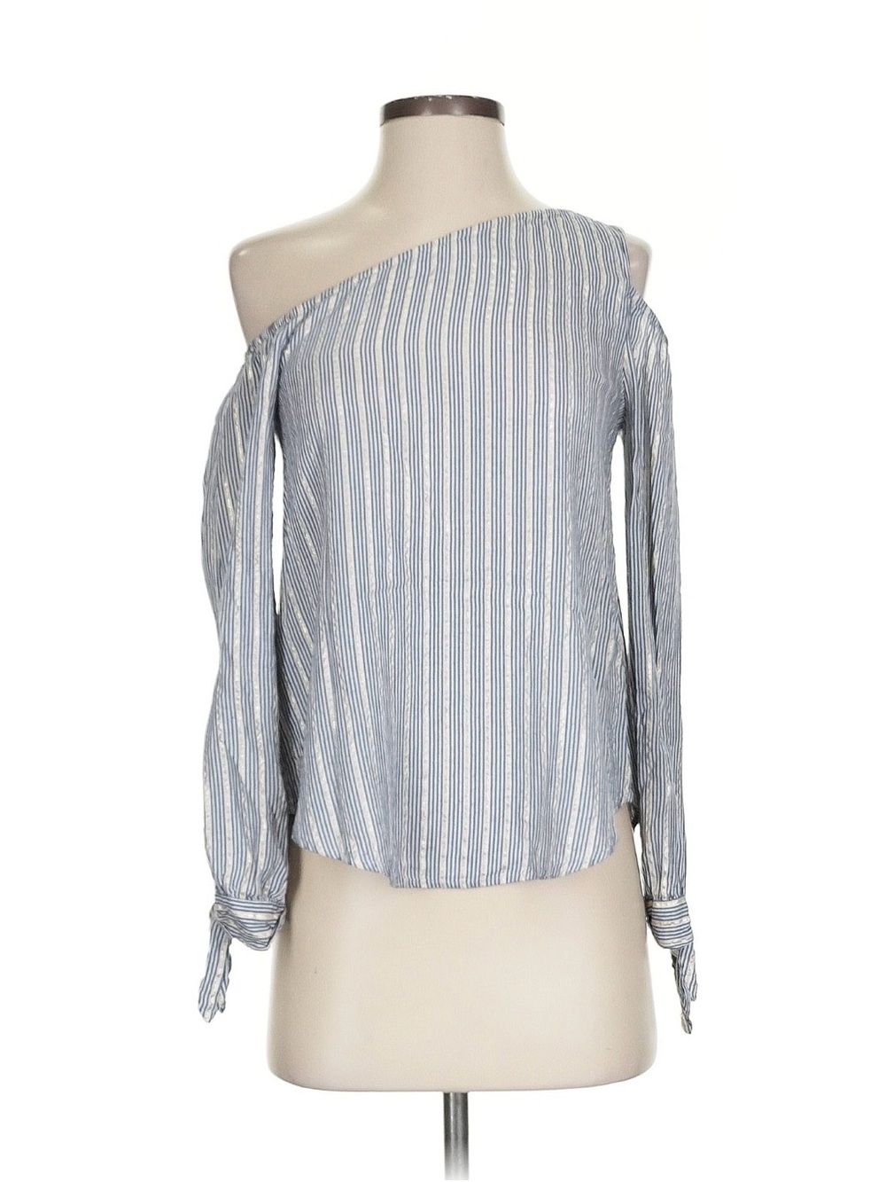 Express One-Shoulder Striped Blouse in Light Blue and White
